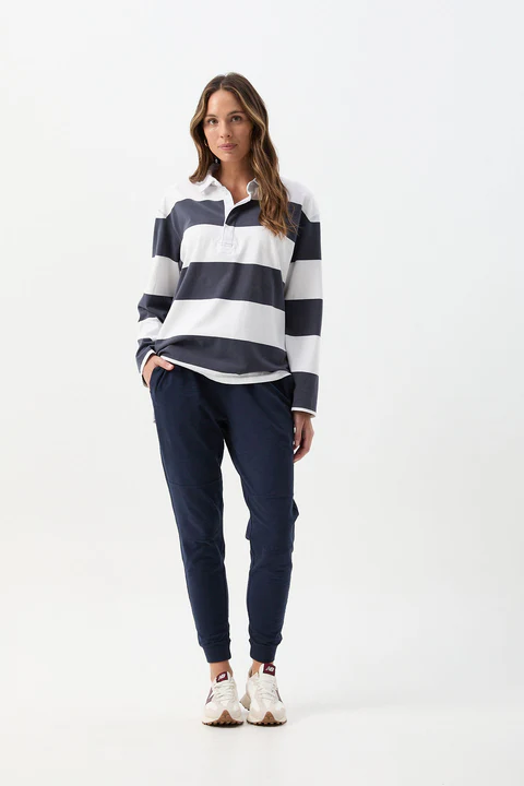 Cloth + Paper + Scissors - Boyfriend Wide Stripe Cotton Rugby - White/Parisian Night
