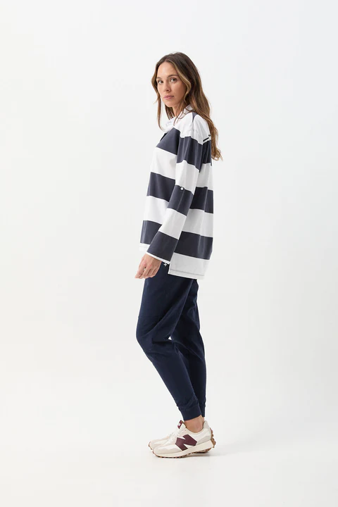 Cloth + Paper + Scissors - Boyfriend Wide Stripe Cotton Rugby - White/Parisian Night