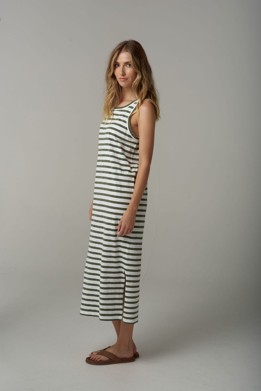 Cloth + Paper + Scissors - Stripe Tank Dress - White/Fairway Green