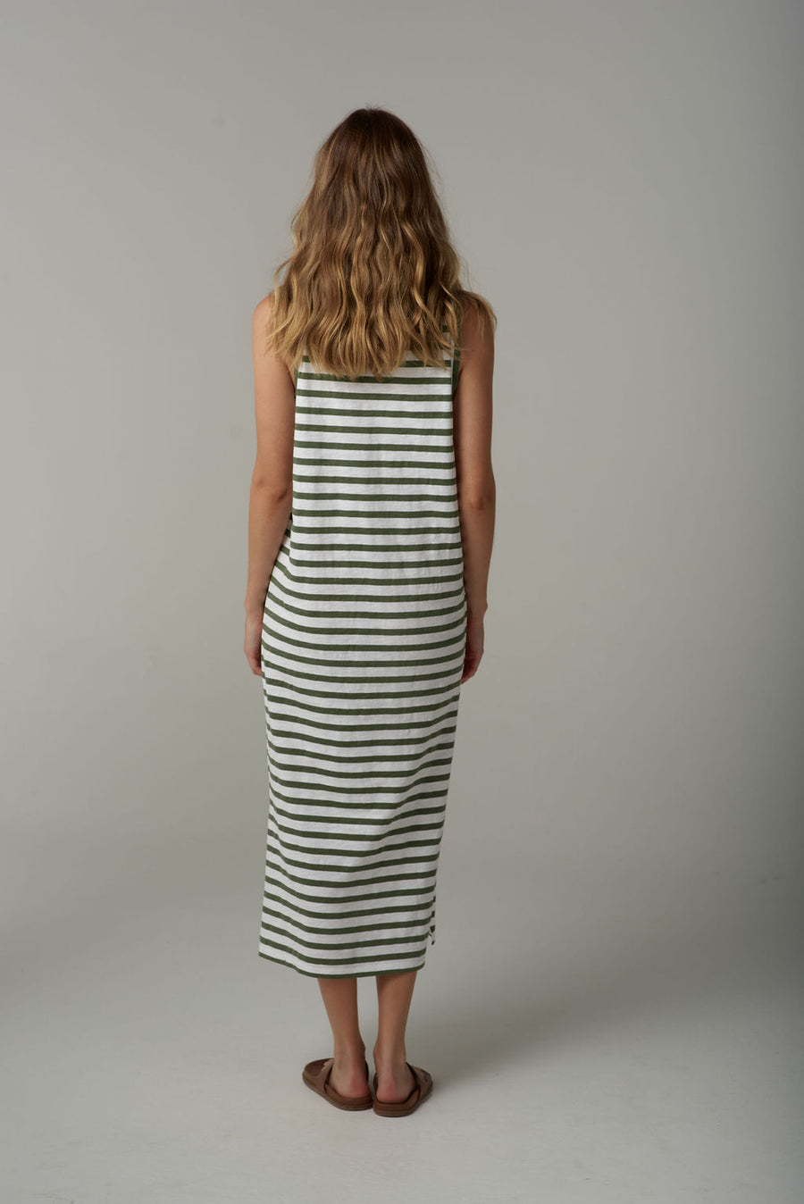 Cloth + Paper + Scissors - Stripe Tank Dress - White/Fairway Green