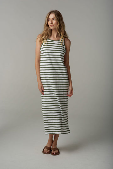 Cloth + Paper + Scissors - Stripe Tank Dress - White/Fairway Green