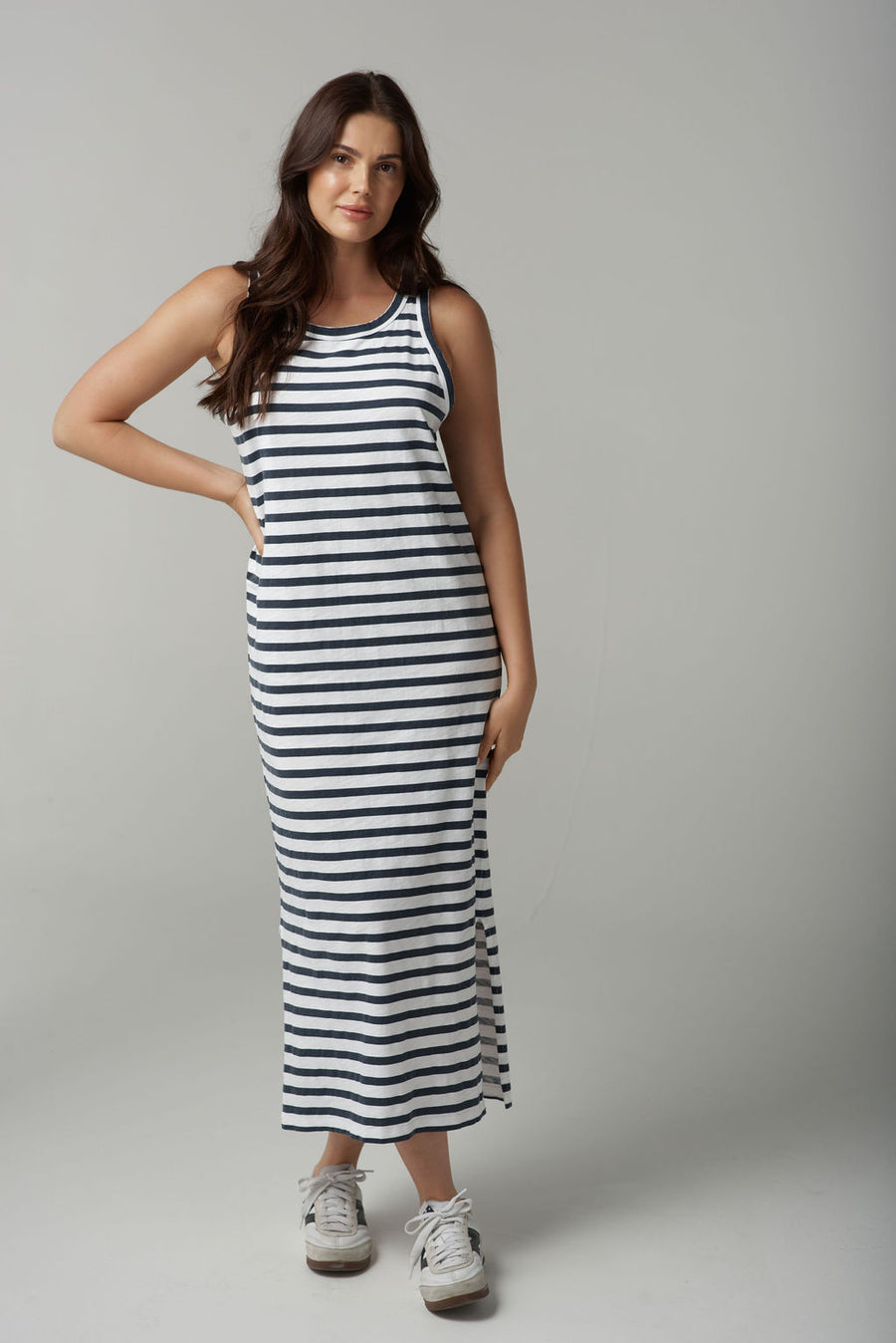 Cloth + Paper + Scissors - Stripe Tank Dress - White/Parisian Navy