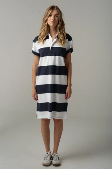 Cloth + Paper + Scissors - Stripe Rugby Dress - White/Parisian Navy
