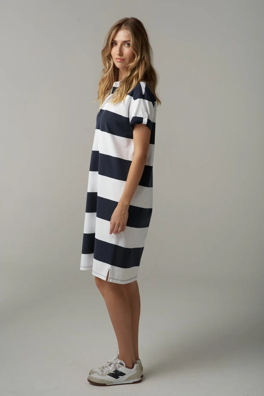 Cloth + Paper + Scissors - Stripe Rugby Dress - White/Parisian Navy