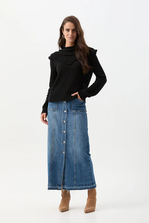 Cloth + Paper + Scissors - Knit Ruffle Detail Jumper - Black Magic