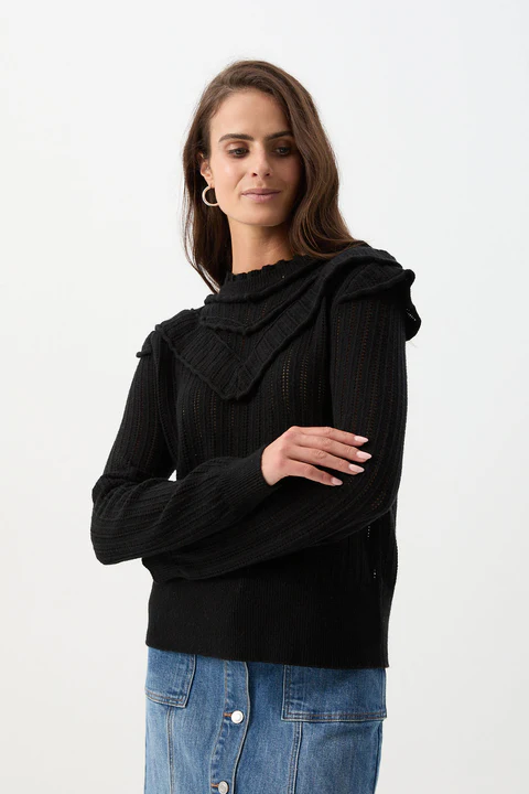 Cloth + Paper + Scissors - Knit Ruffle Detail Jumper - Black Magic