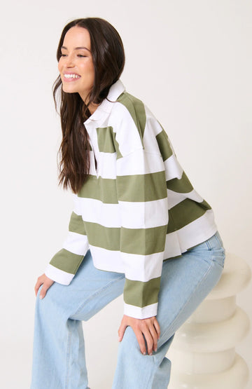 Cartel & Willow - Lily Rugby Shirt - Khaki Stripe