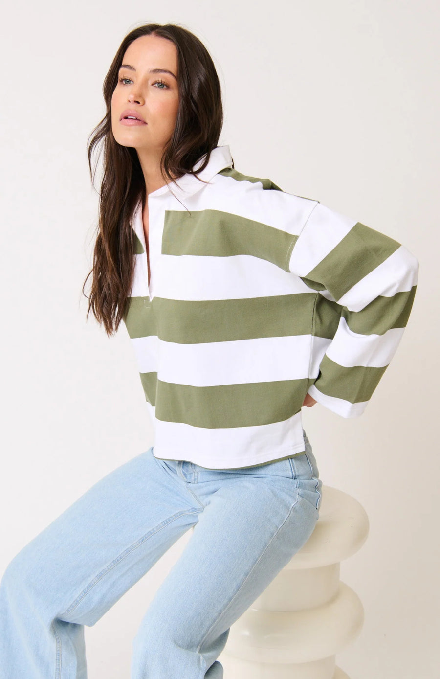 Cartel & Willow - Lily Rugby Shirt - Khaki Stripe