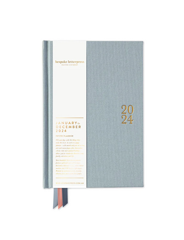 Bespoke Letterpress - 2024 Petite Linen Bound Planner - Casper Blue