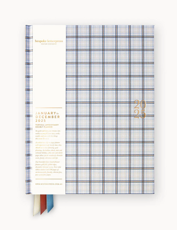 Bespoke Letterpress - 2025 Vertical Linen Bound Planner - Blue Plaid