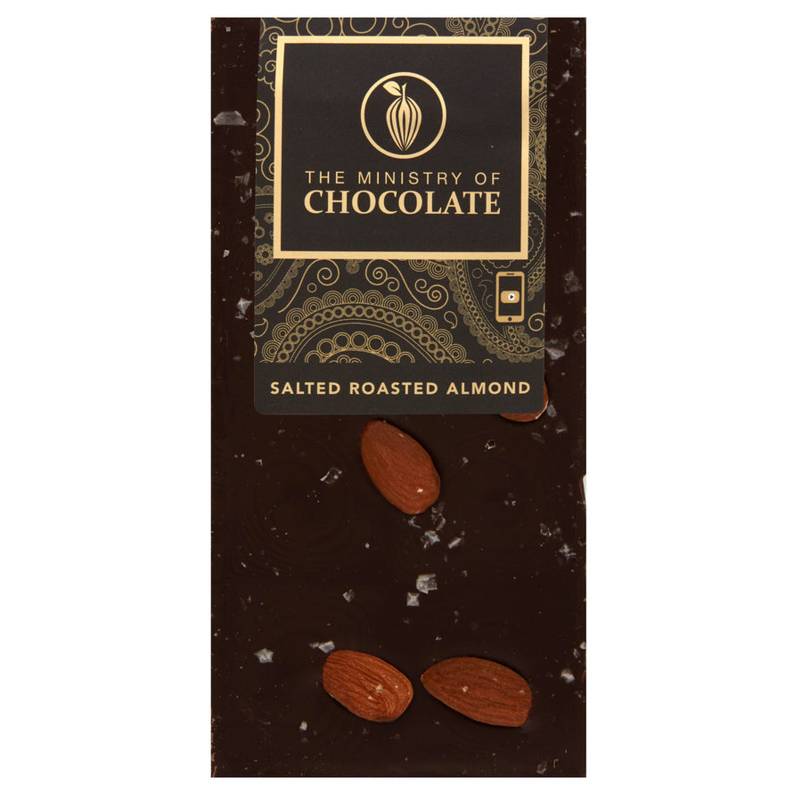 Ministry of Chocolate - Dark Salted Almond – 100g Chocolate Bar VEGAN FRIENDLY