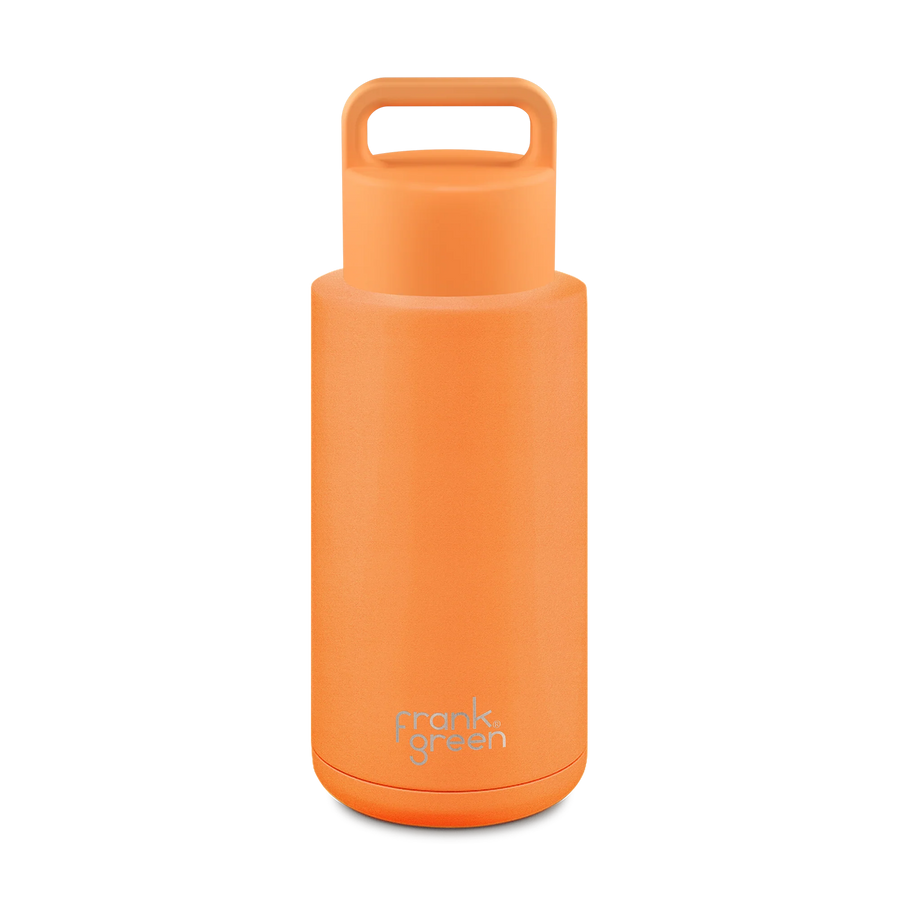 Frank Green - 34oz Stainless Steel Ceramic Reusable Bottle (Grip Finish) - Neon Orange