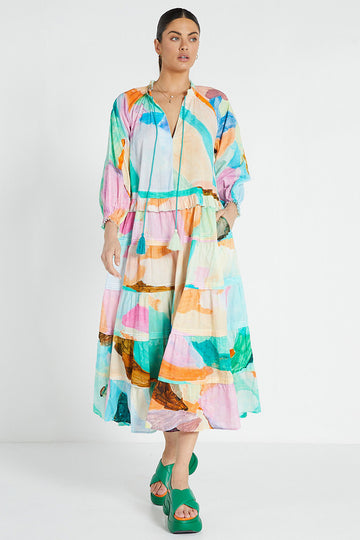 Bohemian Traders - Ruffle Neck Maxi Dress - No Rain No Flowers