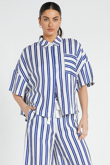 Bohemian Traders - Oversized Short Sleeve Shirt - Royal/White Stripe