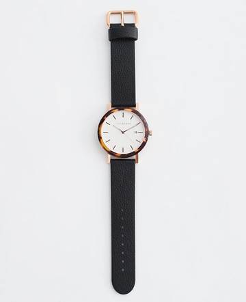 The Horse - The Resin Watch - Brown Tortoise / White Rose Gold Dial / Black Leather