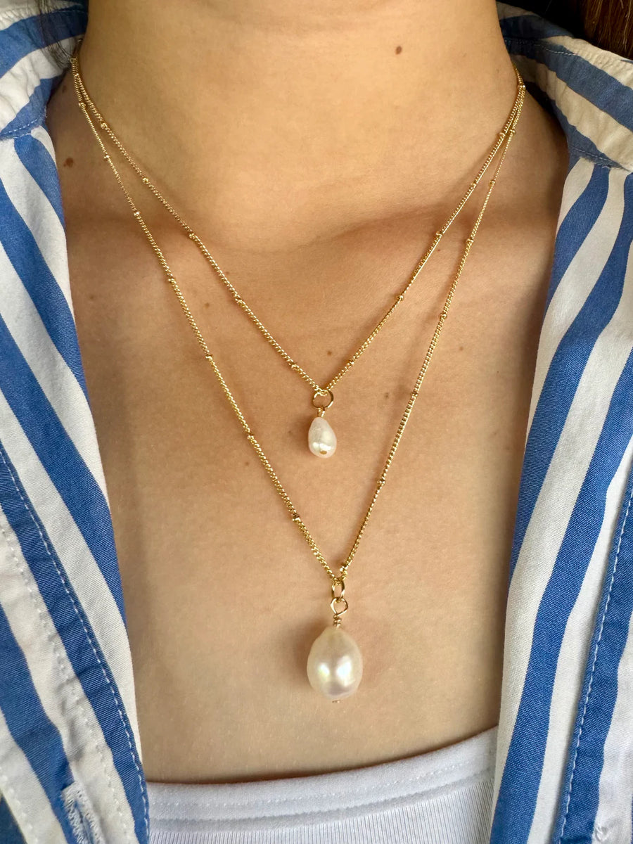 Pop Design - Pearl Drop With Beaded Gold Necklace