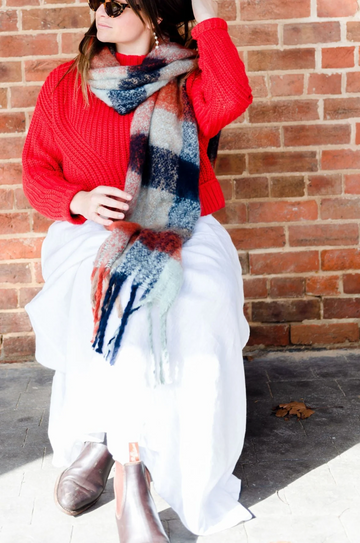 Greenwood Designs - Charlie Checker Scarf - Navy and Terracotta