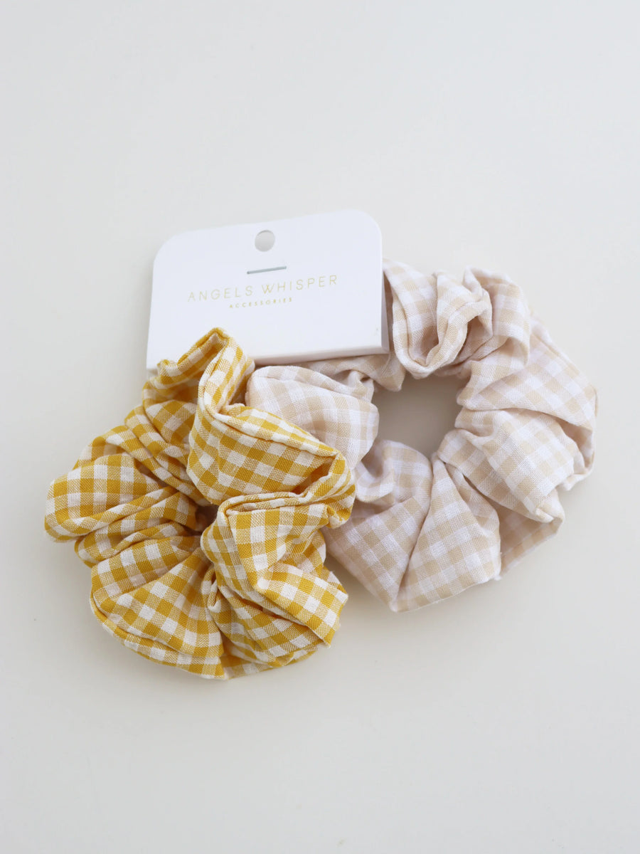 Angels Whisper - Gingham Scrunchies 2 Pack Set - Butter