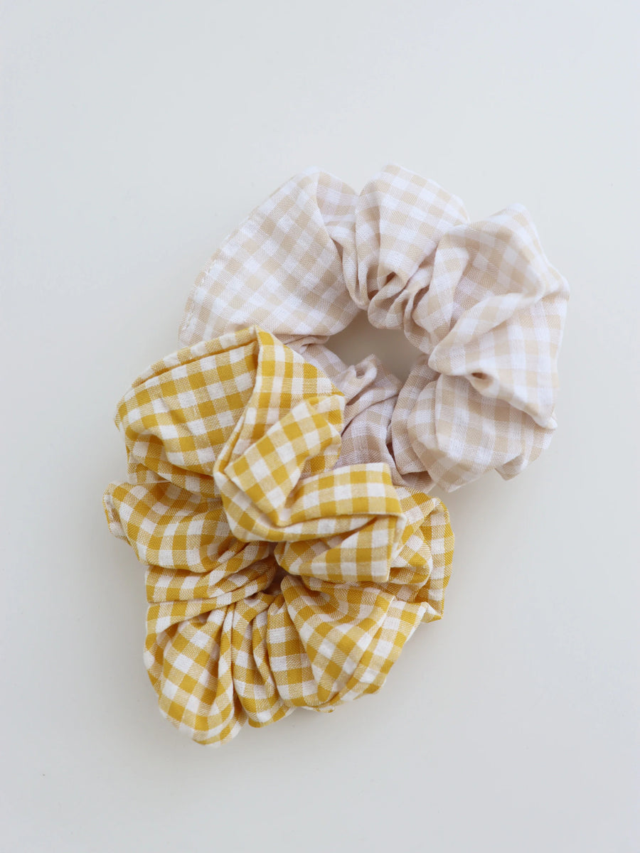 Angels Whisper - Gingham Scrunchies 2 Pack Set - Butter