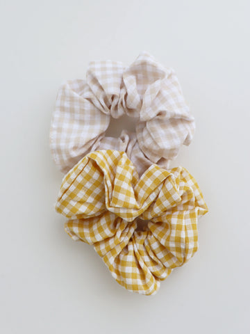 Angels Whisper - Gingham Scrunchies 2 Pack Set - Butter