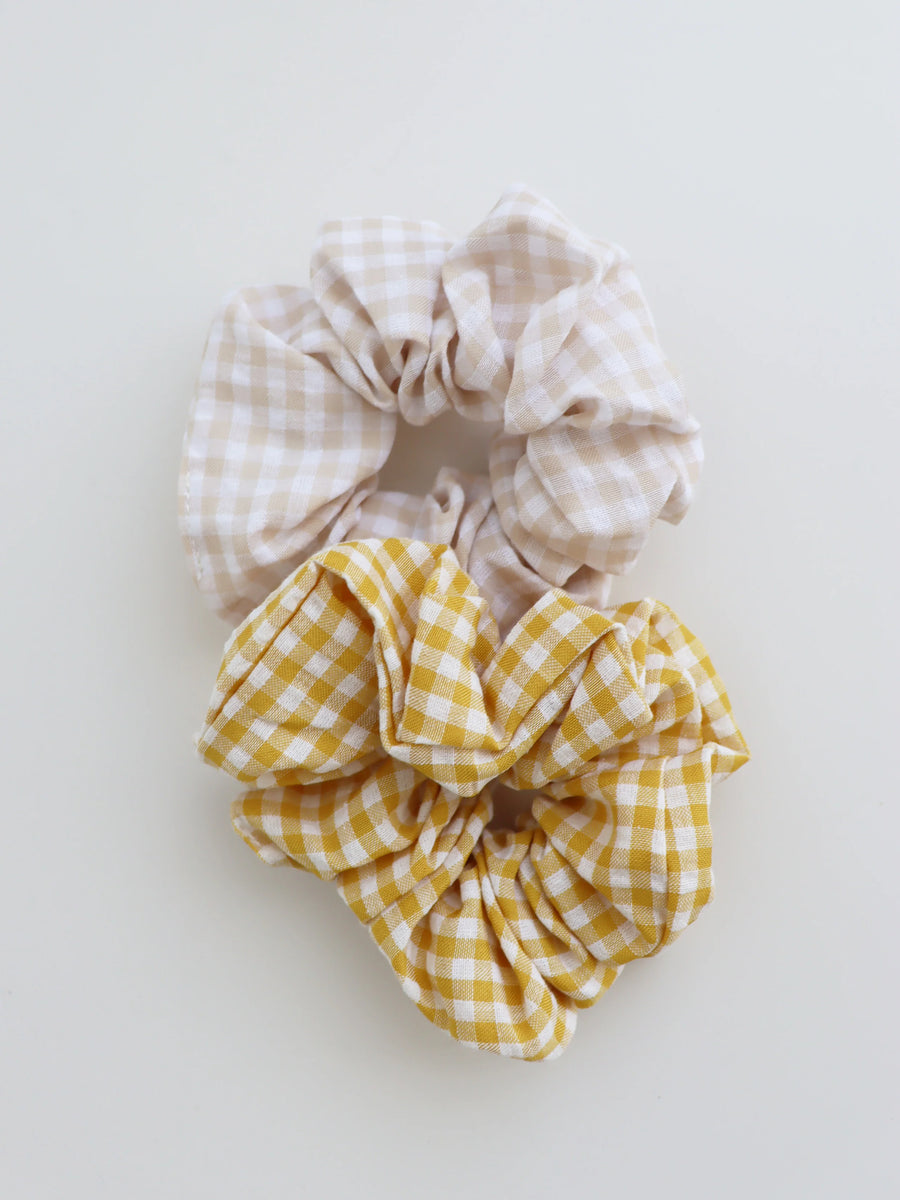 Angels Whisper - Gingham Scrunchies 2 Pack Set - Butter