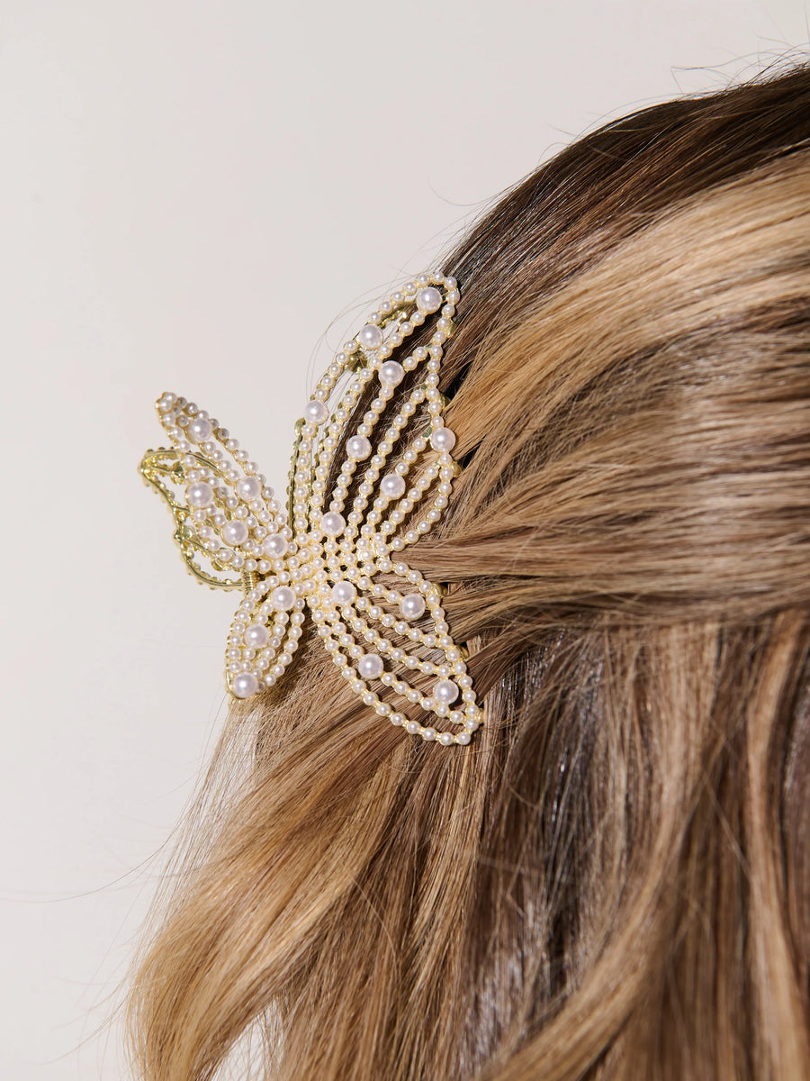 Angels Whisper - Faux Pearl Butterfly Hair Claw Clip