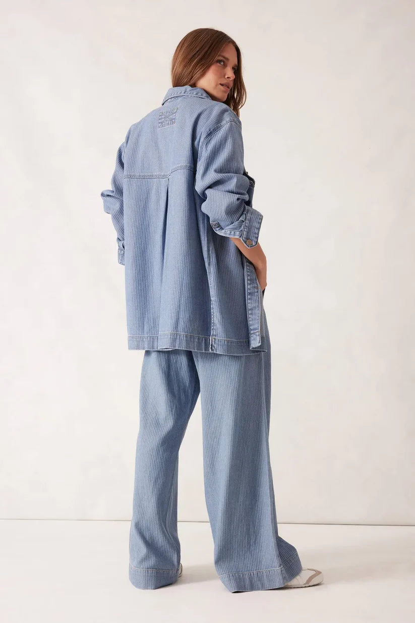 Ceres Life - Goldie Longline Denim Shacket - Blue Herringbone