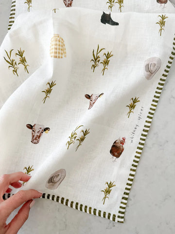 Whitney Spicer Art - FARM OLIVE LINEN TEA TOWEL