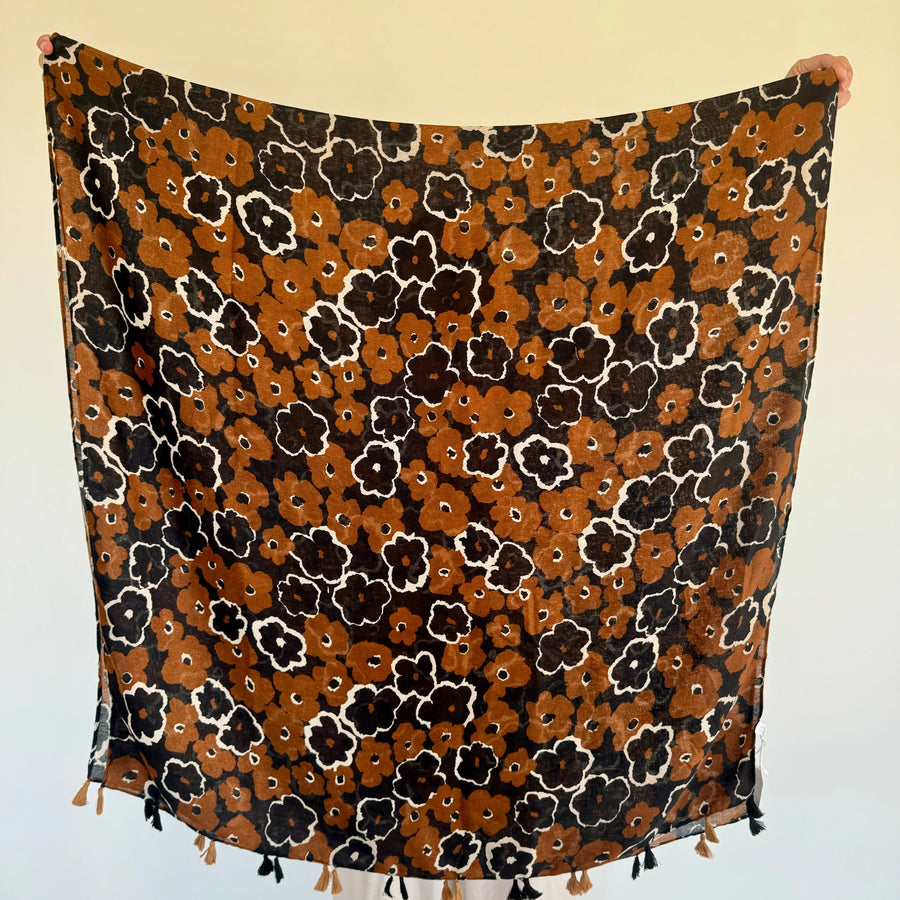 Greenwood Designs - Pixie Abstract Floral In Tan Autumn/Winter Scarf