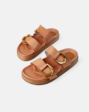 Walnut - Mint Leather Slide - Tan