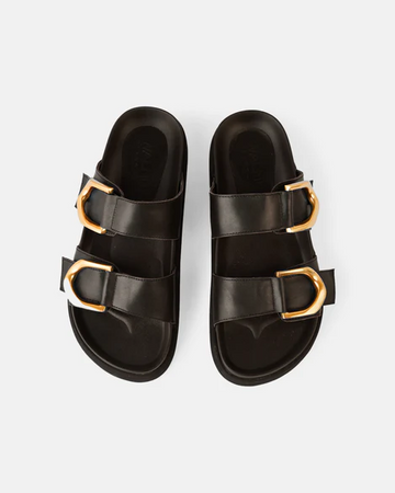Walnut - Mint Leather Slide - Black