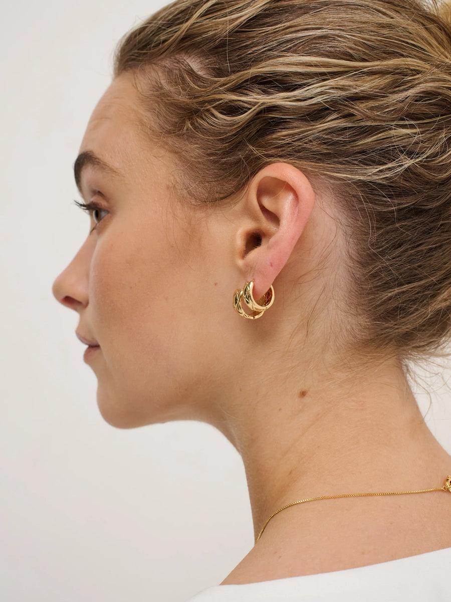 Angels Whisper - Crush Quilted 18k Gold Plated Earrings - Medium