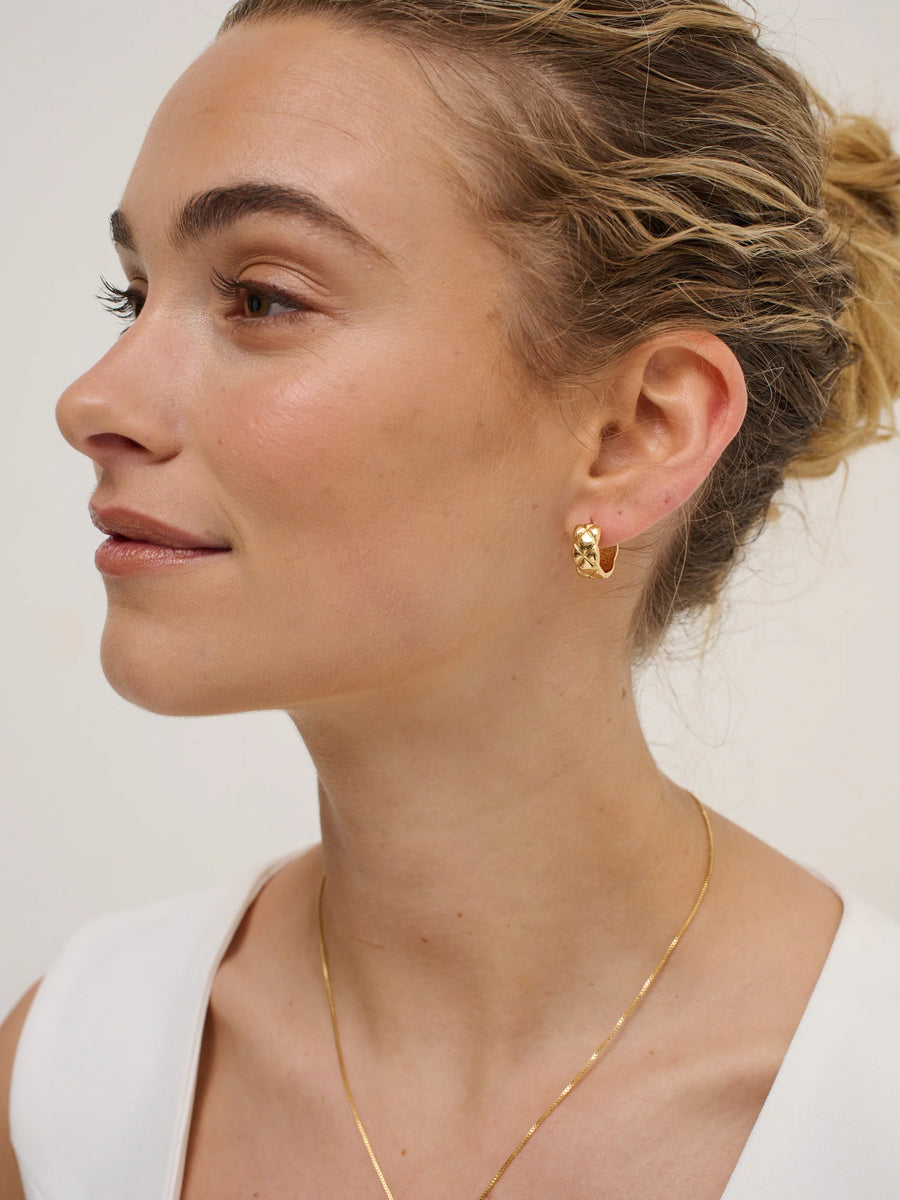 Angels Whisper - Crush Quilted 18k Gold Plated Earrings - Medium
