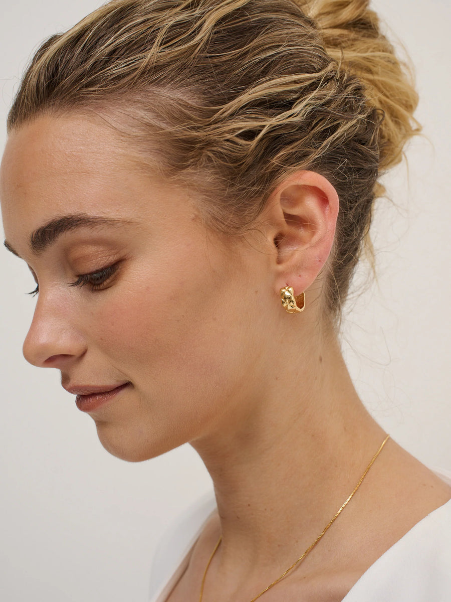 Angels Whisper - Crush Quilted 18k Gold Plated Earrings - Medium