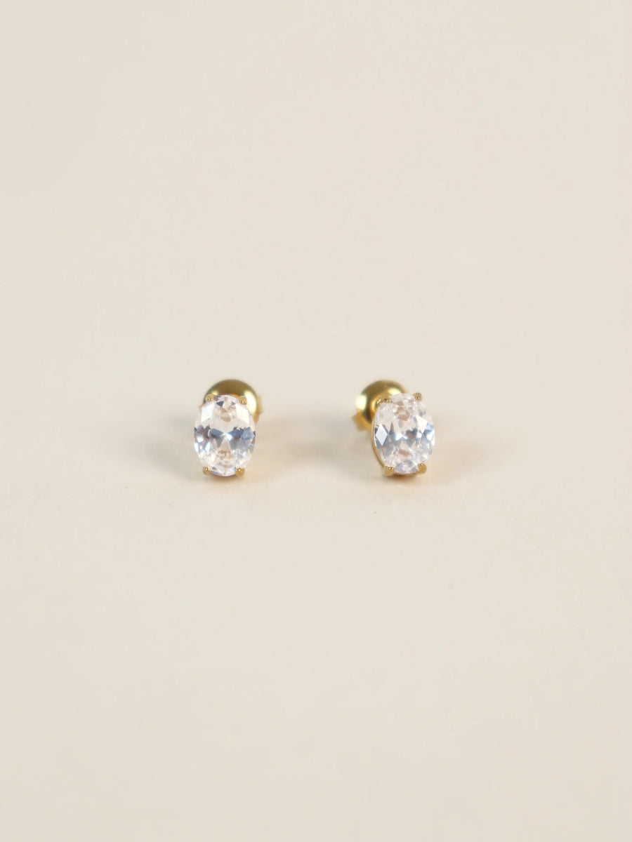 Angels Whisper - Soleil Oval Crystal 18K Gold Plated Stud Earrings