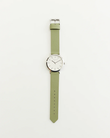 The Horse - Mini Original Watch - Polished Silver/White Dial/Sage Strap