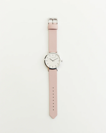 The Horse - Mini Original Watch - Polished Silver Case / White Dial / Dirty Pink Leather