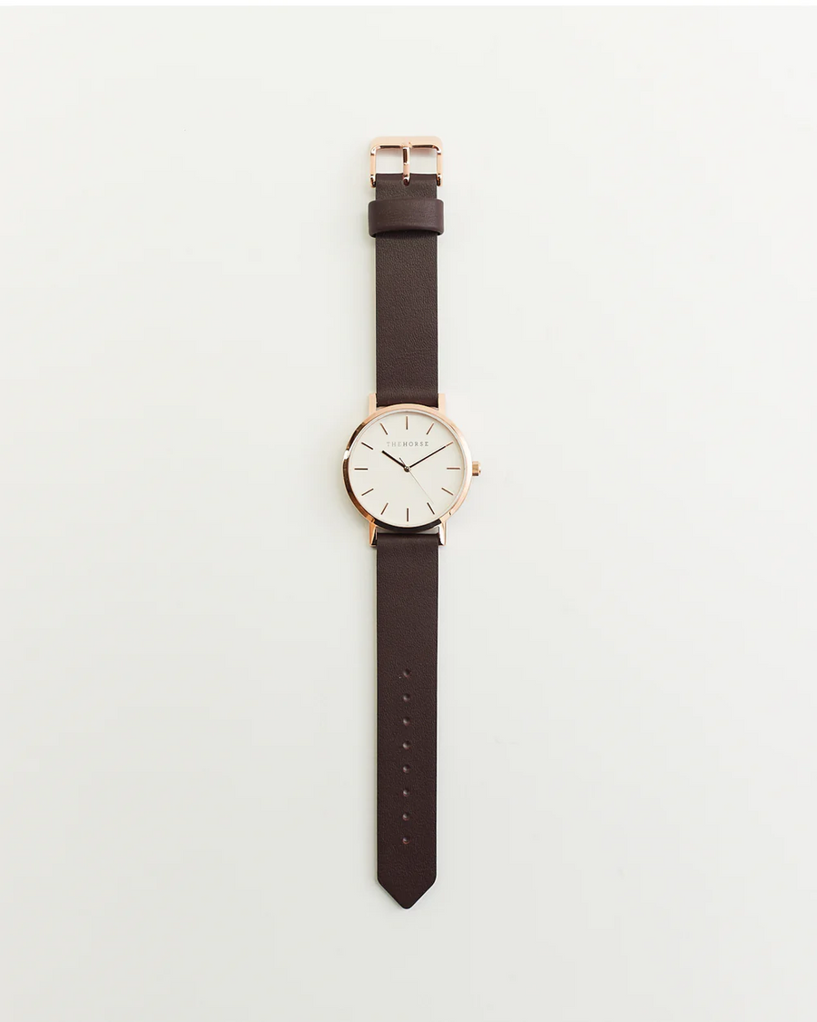 The Horse - Mini Original Watch - Rose Gold Case / White Dial / Deep Plum Leather