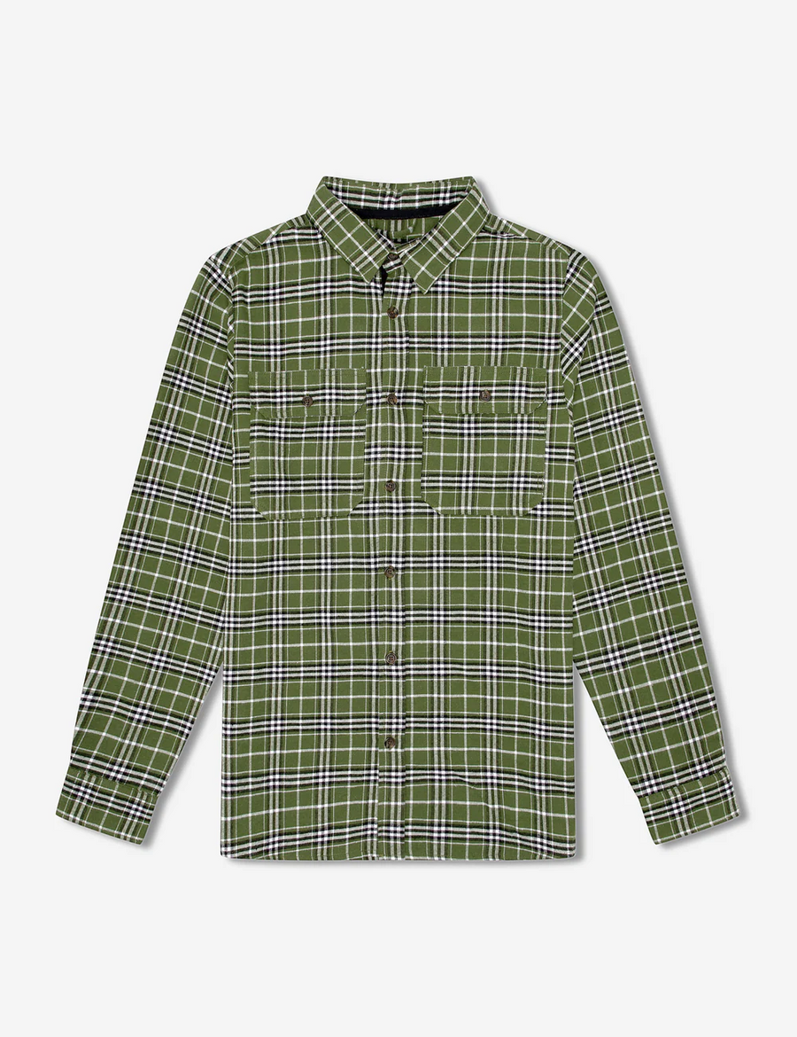 Mr Simple - Classic Flannel Long Sleeve Shirt - Olive