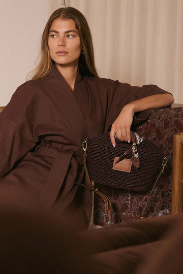 Nim - Leather Trimmed Raffia Mini - Cocoa