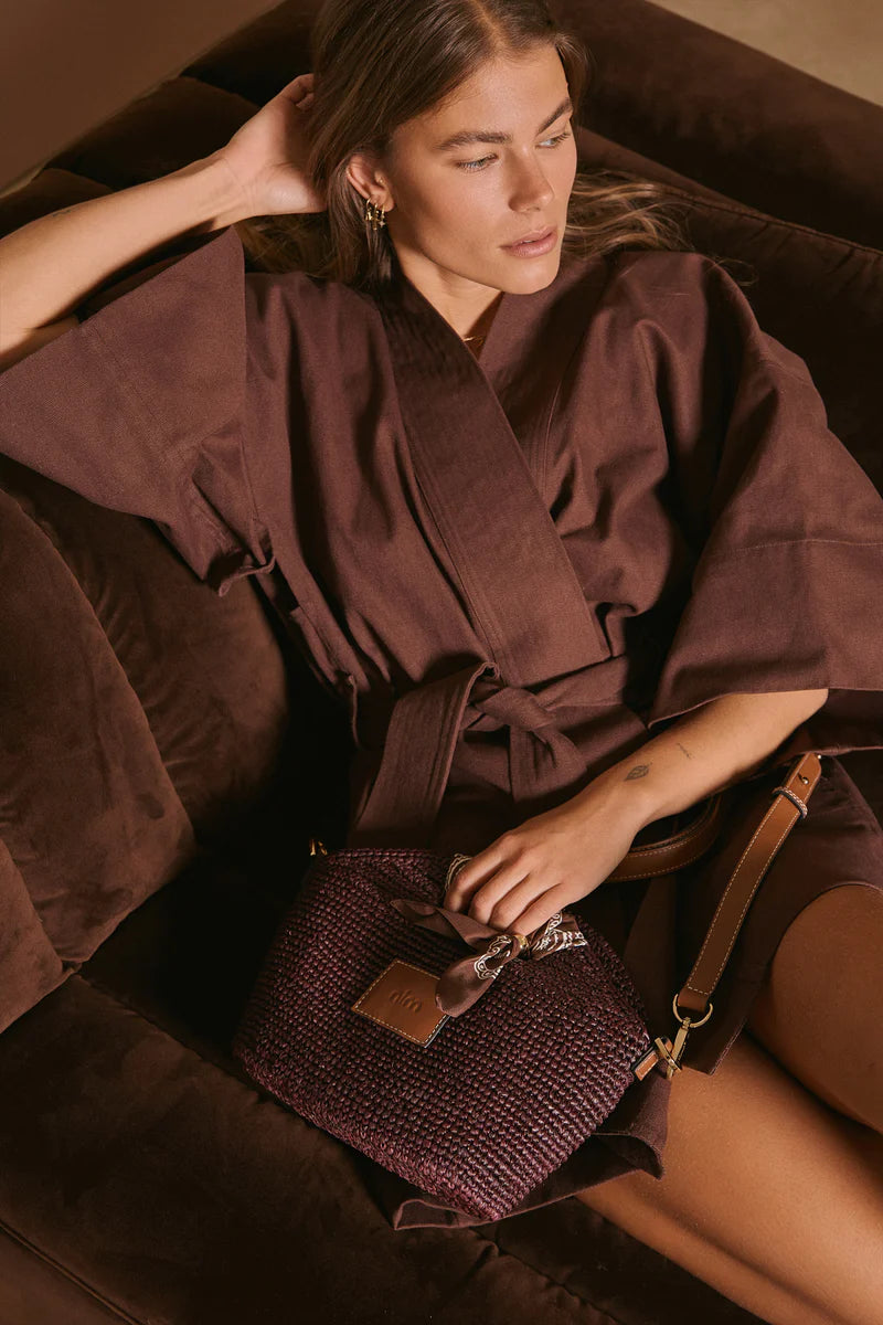 Nim - Leather Trimmed Raffia Mini - Cocoa