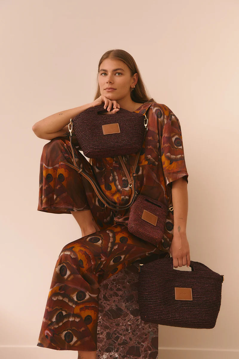 Nim - Leather Trimmed Raffia Mini - Cocoa