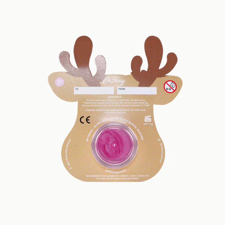 Oh Flossy - Lipstick Stocking Stuffer - Rudolph - Pink Ears with Flowers
