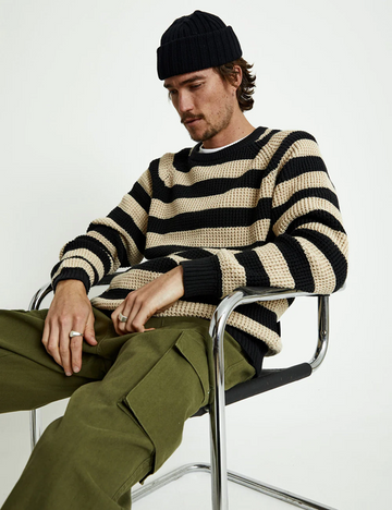 Mr Simple - Stripe Knit - Black/Oatmeal Stripe