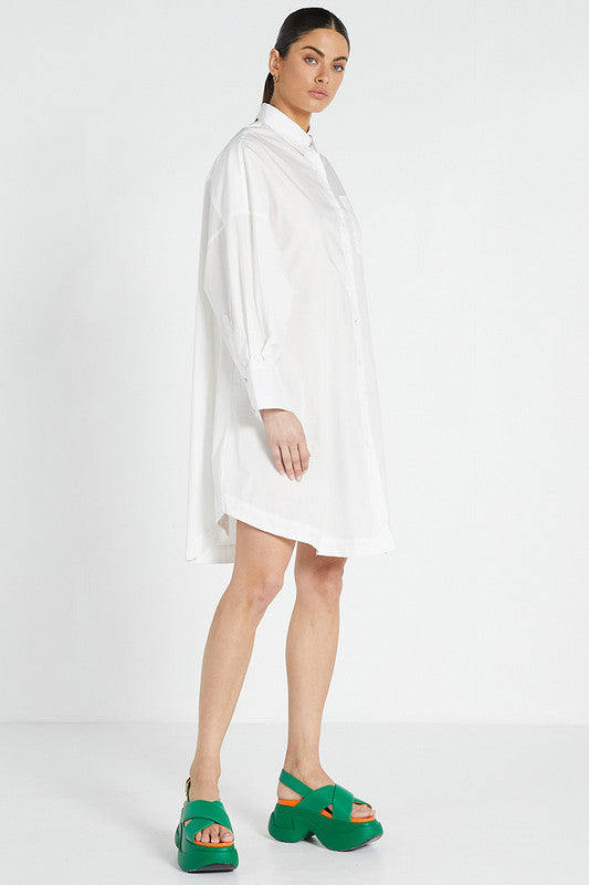 Bohemian Traders - Oversized Long Sleeve Shirt Dress - White