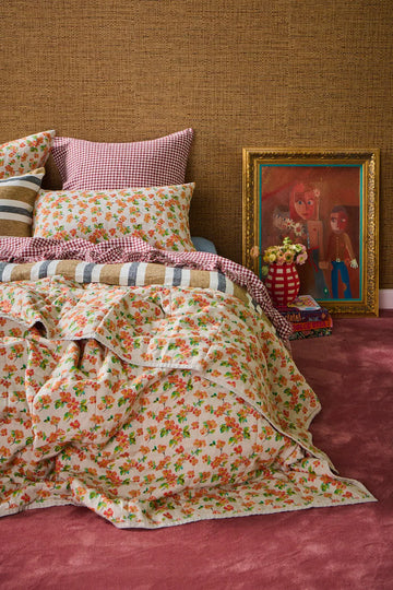 Society of Wanderers - Mulberry Gingham Ruffle Flat Sheet - Queen