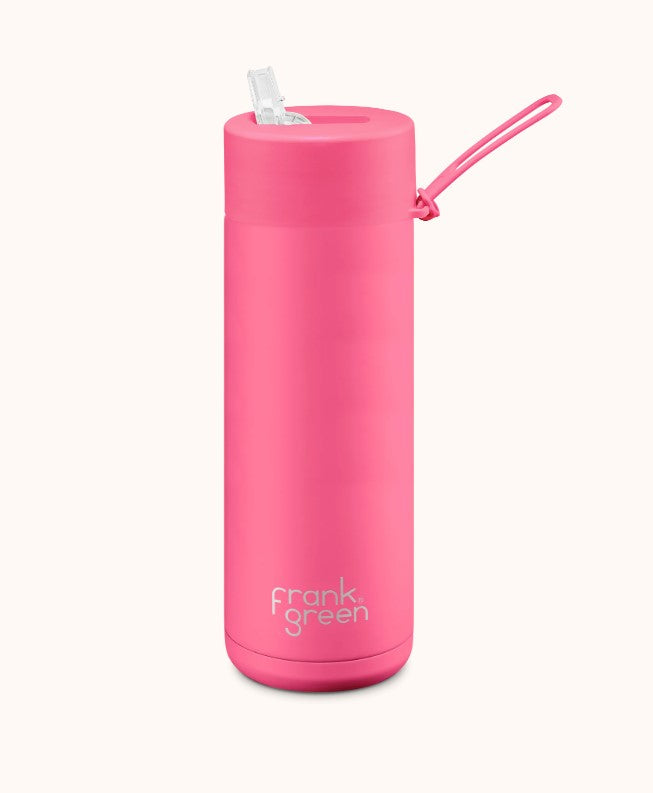 Frank Green - 20oz Ceramic Reusable Bottle with Straw Lid - Neon Pink