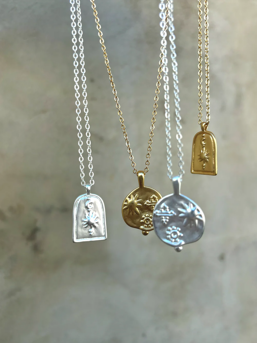 Angels Whisper - Ocean Coin Charm Matte Sterling Silver Plated Necklace