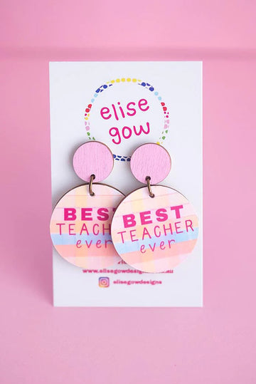 Elise Gow Designs - Best Teacher Ever Earrings - Light Pink Multi - Medium