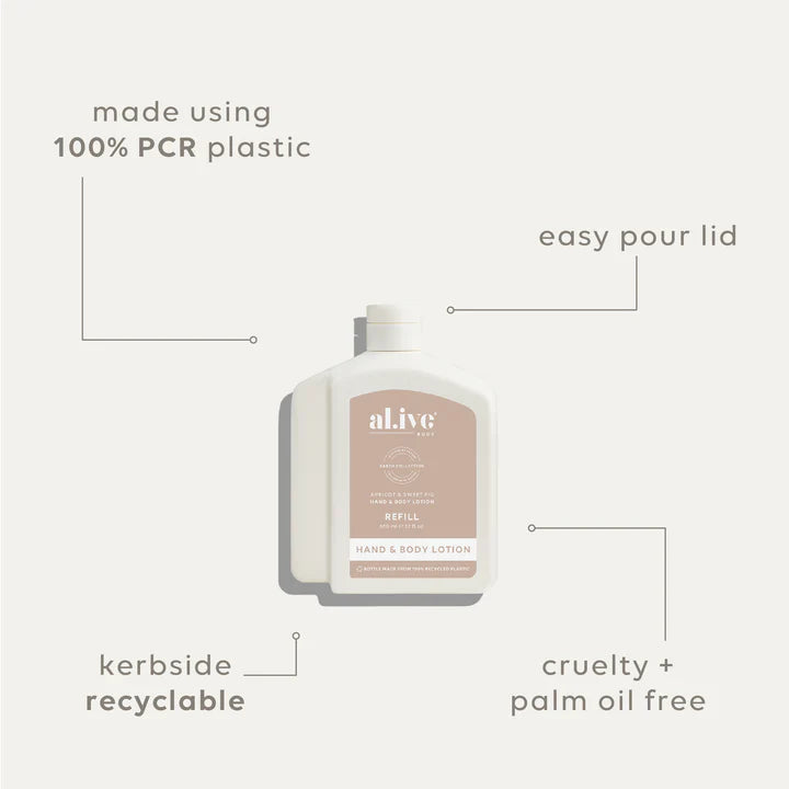 Al.ive Body - Lotion Refill - Apricot & Sweet Fig - 650ml